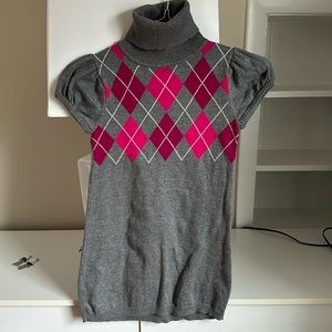 SweaterProject Turtleneck Cap Sleeve Gray Pink Cotton Sweater Dress or Tunic Top